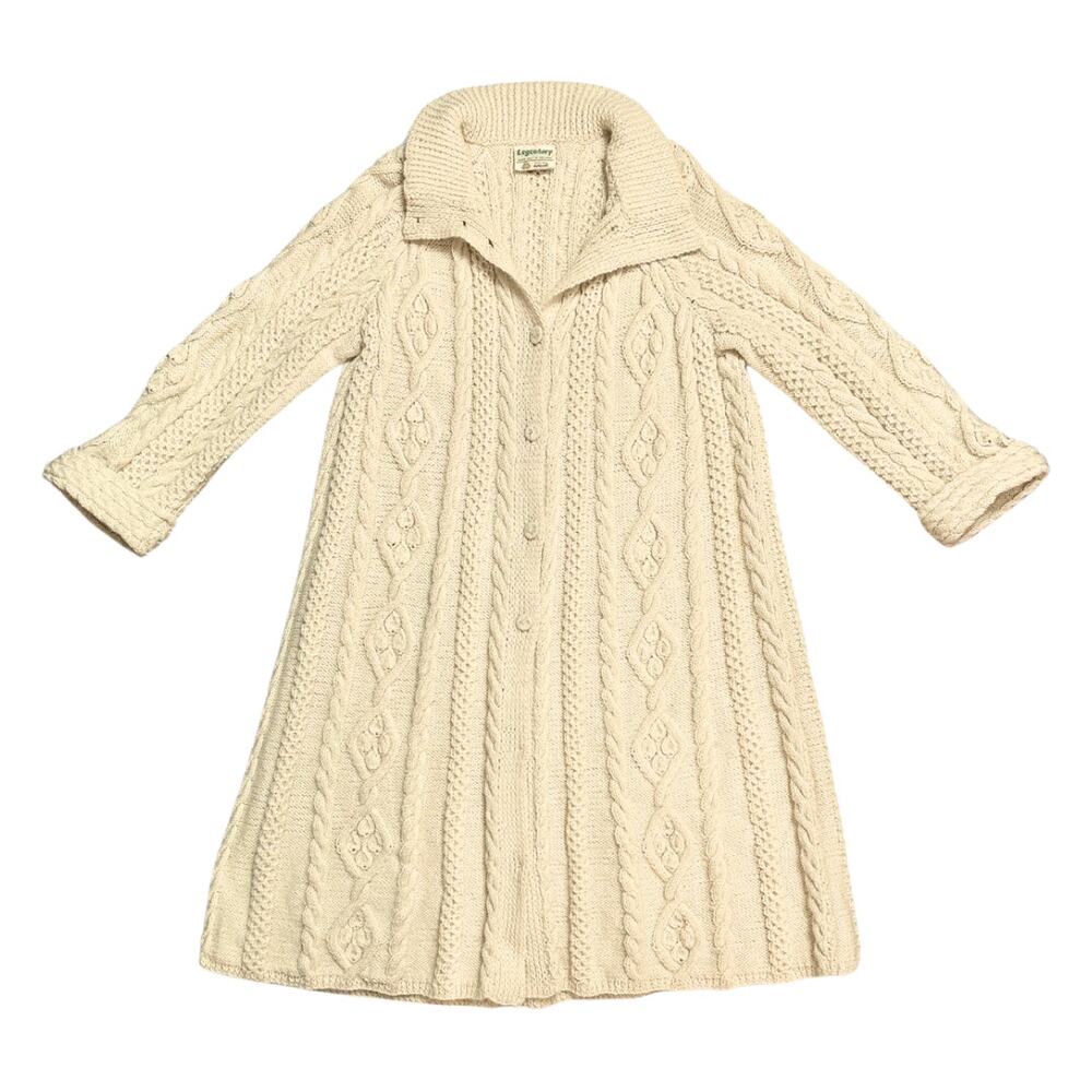LEGENDARY Hand knit in Ireland Long Aran Fisherman Sweater Size L